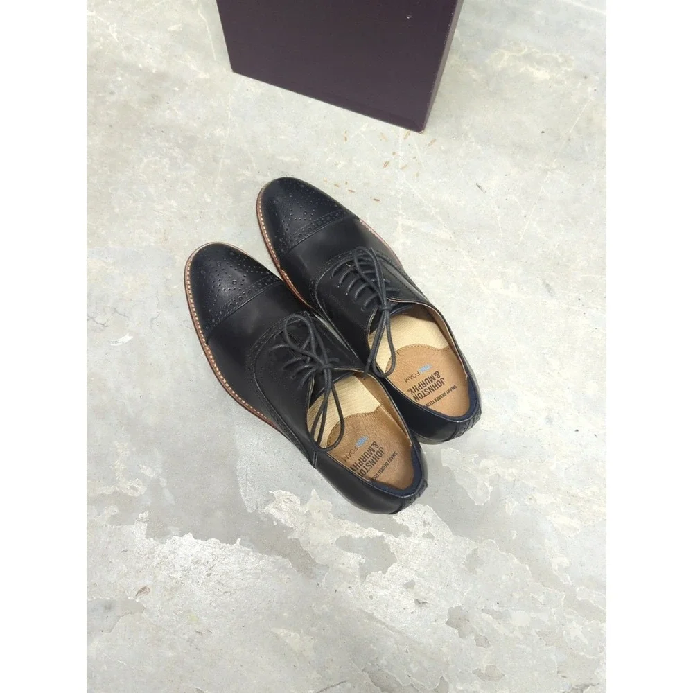 Quiet Luxury Johnston‎ & Murphy Black Leather Oxford Dress Shoes Men's 8 NIB